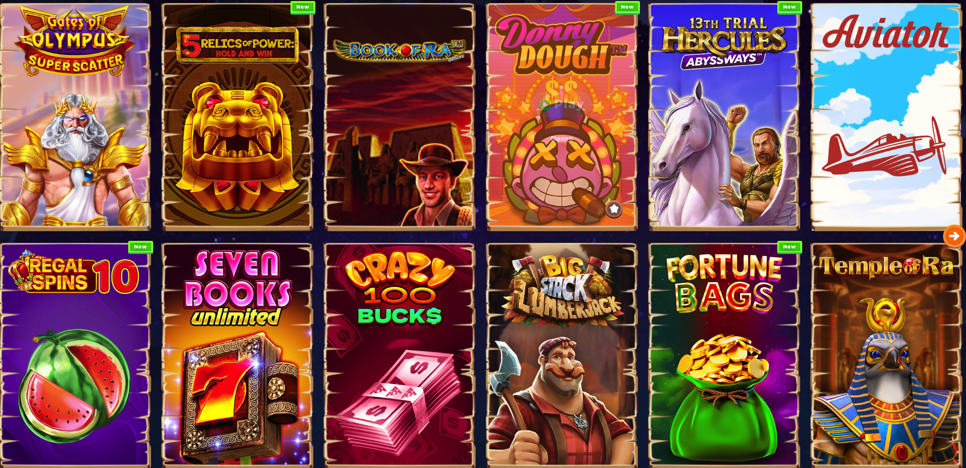 Wazamba Casino főoldal és játékkínálat áttekintő képe